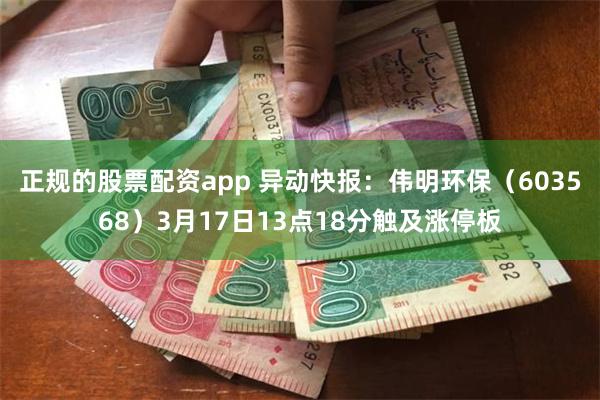 正规的股票配资app 异动快报：伟明环保（603568）3月17日13点18分触及涨停板